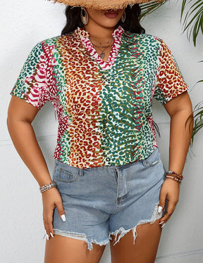 Women Plus Size Leopard Print Contrast Loose Blouse | PRUSES - PRUSES