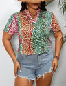 Women Plus Size Leopard Print Contrast Loose Blouse | PRUSES - PRUSES