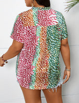 Women Plus Size Leopard Print Contrast Loose Blouse | PRUSES - PRUSES