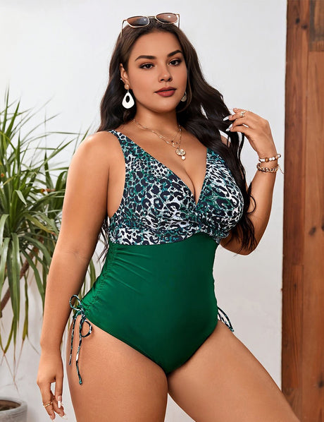 Women Plus Size Leopard Print Fat Lady Bikini - PRUSES