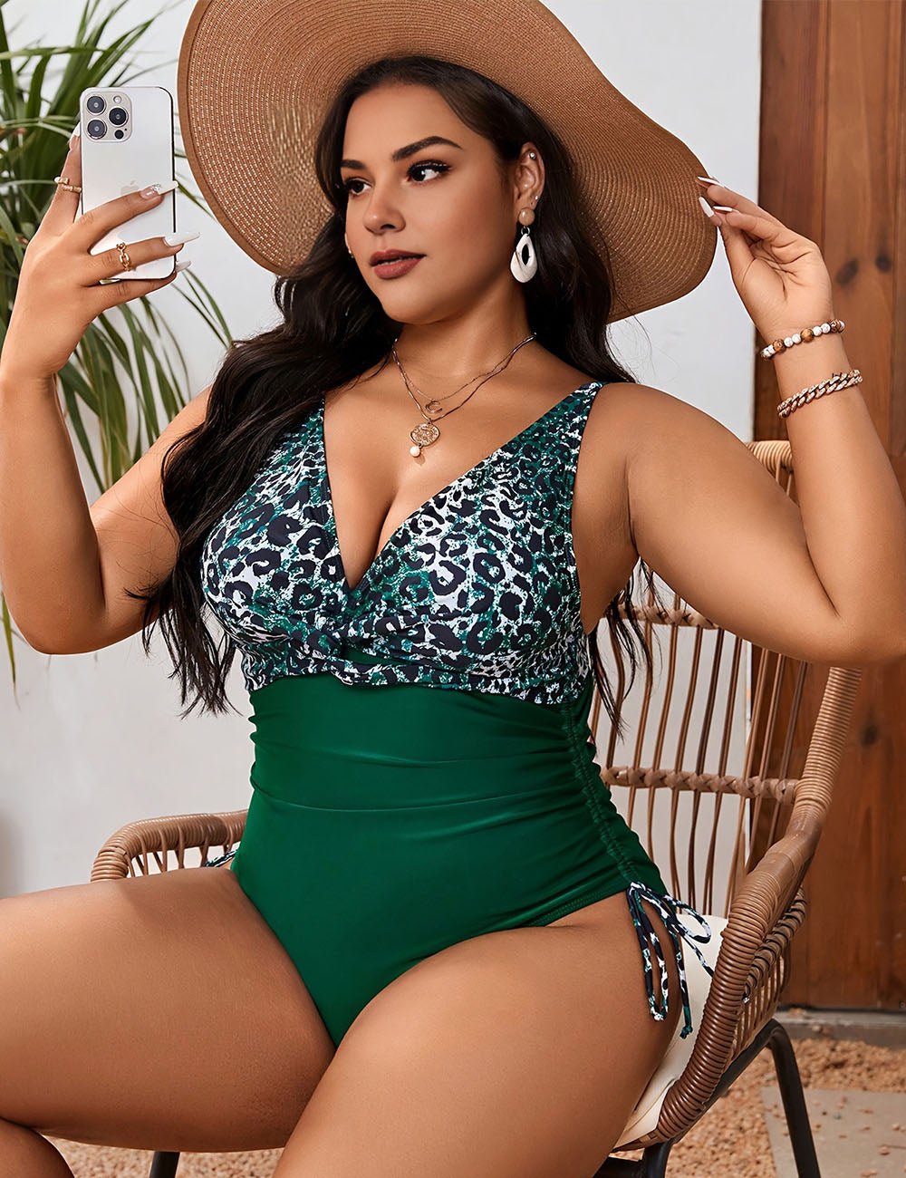 Women Plus Size Leopard Print Fat Lady Bikini - PRUSES