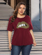Women Plus Size Leopard Print Lip Wavy Edge T-Shirt | PRUSES - PRUSES