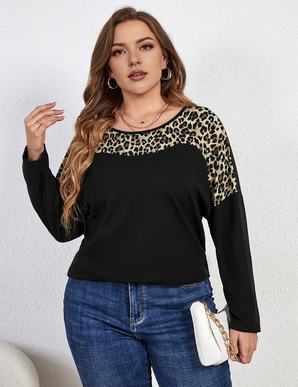Women Plus Size Leopard Print Long Sleeve T Shirt | PRUSES - PRUSES