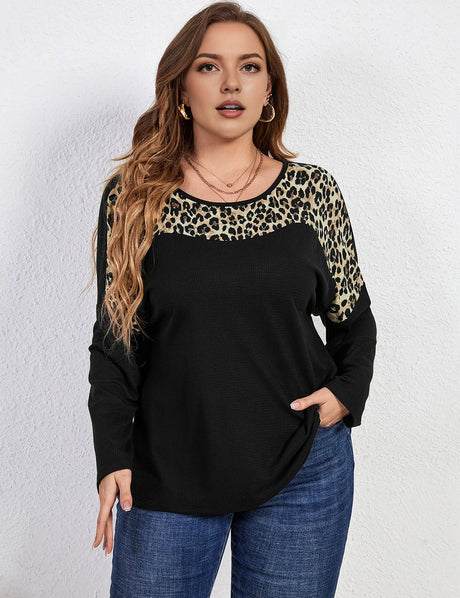 Women Plus Size Leopard Print Long Sleeve T Shirt | PRUSES - PRUSES
