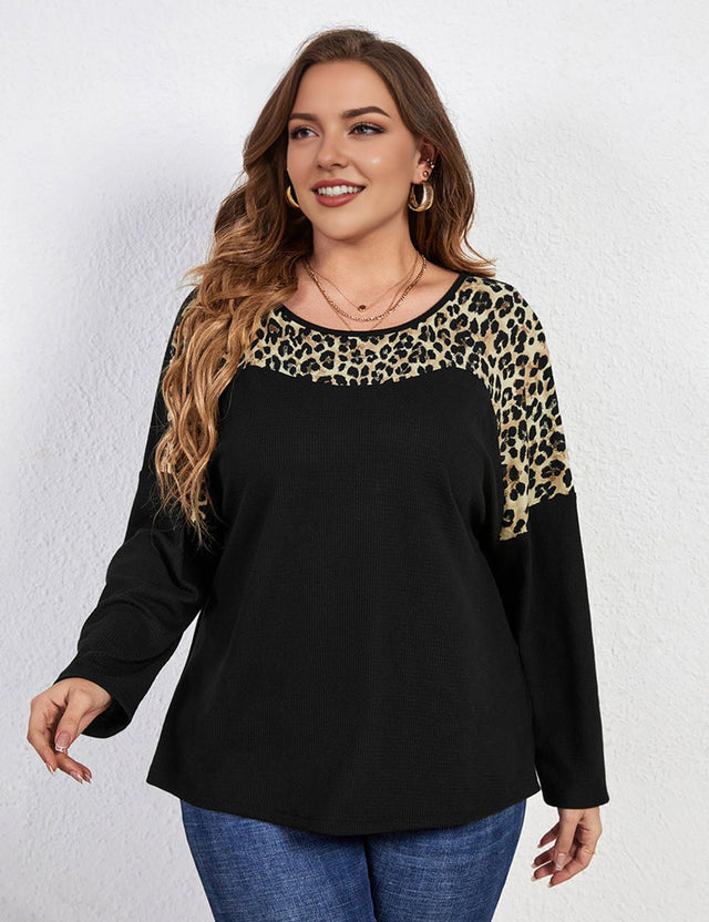 Women Plus Size Leopard Print Long Sleeve T Shirt | PRUSES - PRUSES