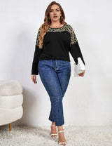Women Plus Size Leopard Print Long Sleeve T Shirt | PRUSES - PRUSES