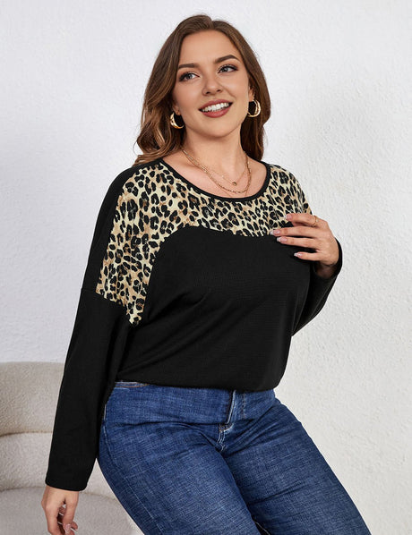 Women Plus Size Leopard Print Long Sleeve T Shirt | PRUSES - PRUSES