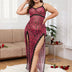 Women Plus Size Leopard Print Sheer Lace Split Nightgown - PRUSES
