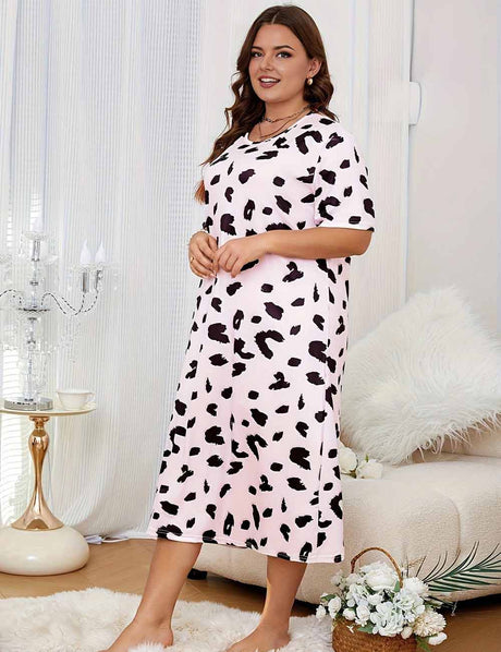Women Plus Size Leopard Print Long  Nightgown