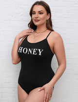 Women Plus Size Lettering Print Bodysuit | PRUSES - PRUSES