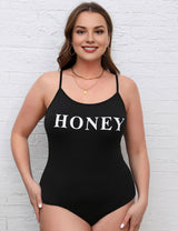 Women Plus Size Lettering Print Bodysuit | PRUSES - PRUSES