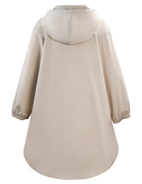 Women Plus Size Light Beige Hooded Windbreaker Coat - PRUSES