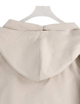 Women Plus Size Light Beige Hooded Windbreaker Coat - PRUSES