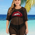 Women Plus Size Lips Mesh Bikini Cover Up - PRUSES