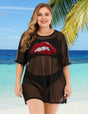 Women Plus Size Lips Mesh Bikini Cover Up - PRUSES