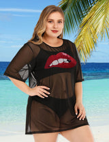 Women Plus Size Lips Mesh Bikini Cover Up - PRUSES