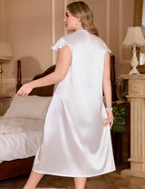 Women Plus Size White Long Satin Nightgown