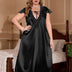 Women Plus Size Black Long Satin Nightgown