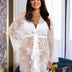 Women Plus Size Long Sleeve Black Eyelash Lace Robe - PRUSES