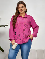 Women Plus Size Long Sleeve Cutout Button Blouse | PRUSES - PRUSES