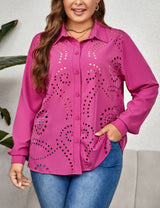 Women Plus Size Long Sleeve Cutout Button Blouse | PRUSES - PRUSES