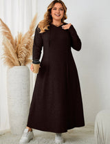 Women Plus Size Long Sleeve Hooded Sweatshirt Dress - PRUSES