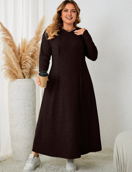 Women Plus Size Long Sleeve Hooded Sweatshirt Dress - PRUSES