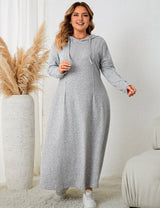 Women Plus Size Long Sleeve Hooded Sweatshirt Dress - PRUSES