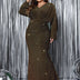 Women Plus Size Long Sleeve Mermaid Hem Fishtail Maxi Dress - PRUSES