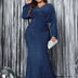 Women Plus Size Long Sleeve Mermaid Hem Fishtail Maxi Dress - PRUSES
