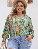 Women Plus Size Long Sleeve Paisley Print Shirt | PRUSES - PRUSES