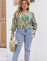 Women Plus Size Long Sleeve Paisley Print Shirt | PRUSES - PRUSES