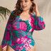 Women Plus Size Long Sleeve Printed One - Piece Swimsuit - PRUSES