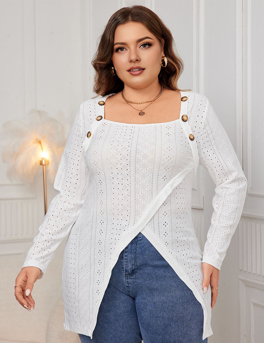 Women Plus Size Long Sleeve Square Knit | PRUSES - PRUSES
