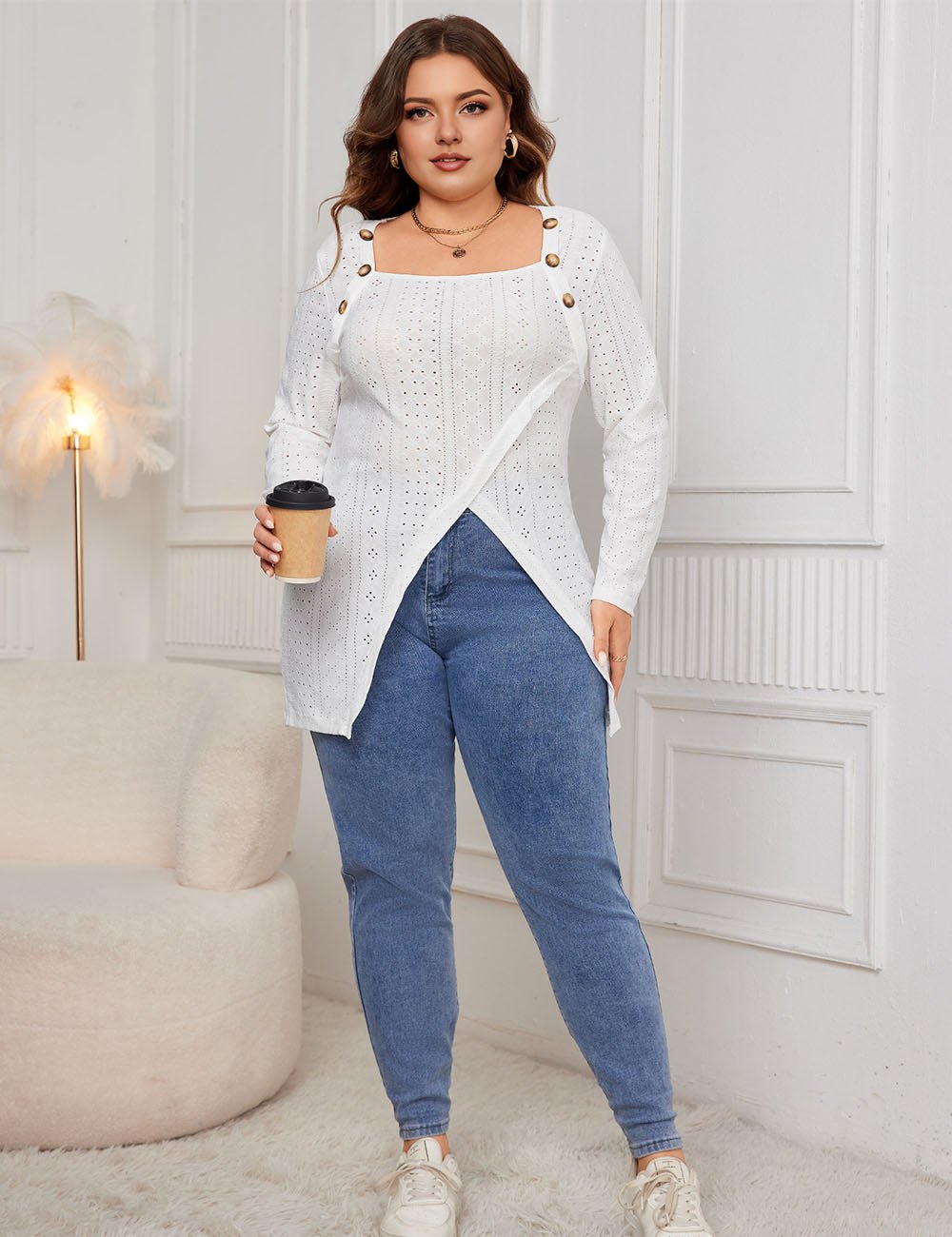 Women Plus Size Long Sleeve Square Knit | PRUSES - PRUSES