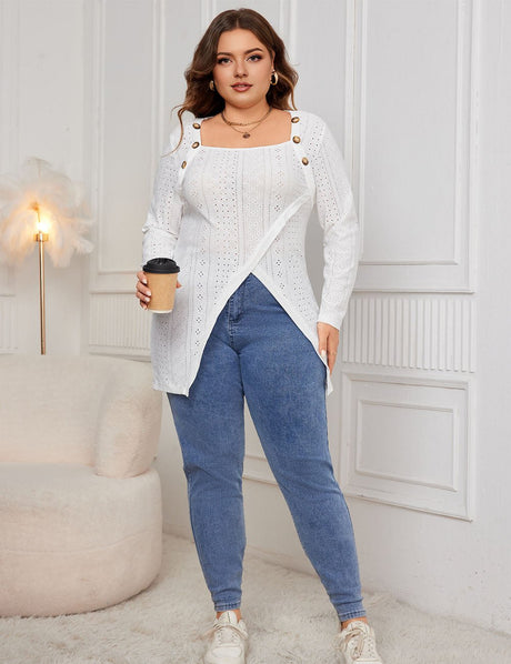 Women Plus Size Long Sleeve Square Knit | PRUSES - PRUSES