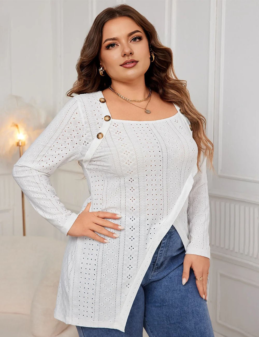 Women Plus Size Long Sleeve Square Knit | PRUSES - PRUSES