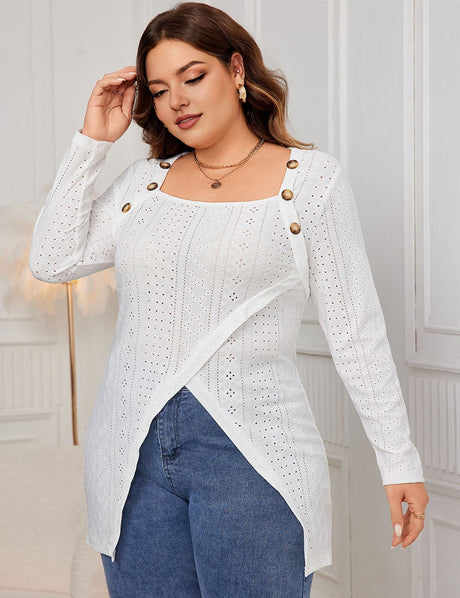 Women Plus Size Long Sleeve Square Knit | PRUSES - PRUSES