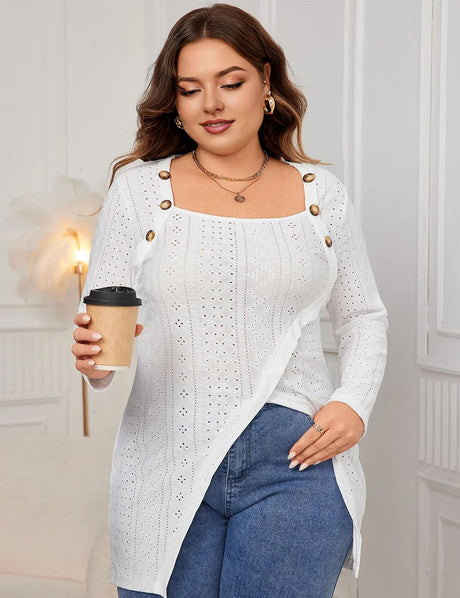 Women Plus Size Long Sleeve Square Knit | PRUSES - PRUSES