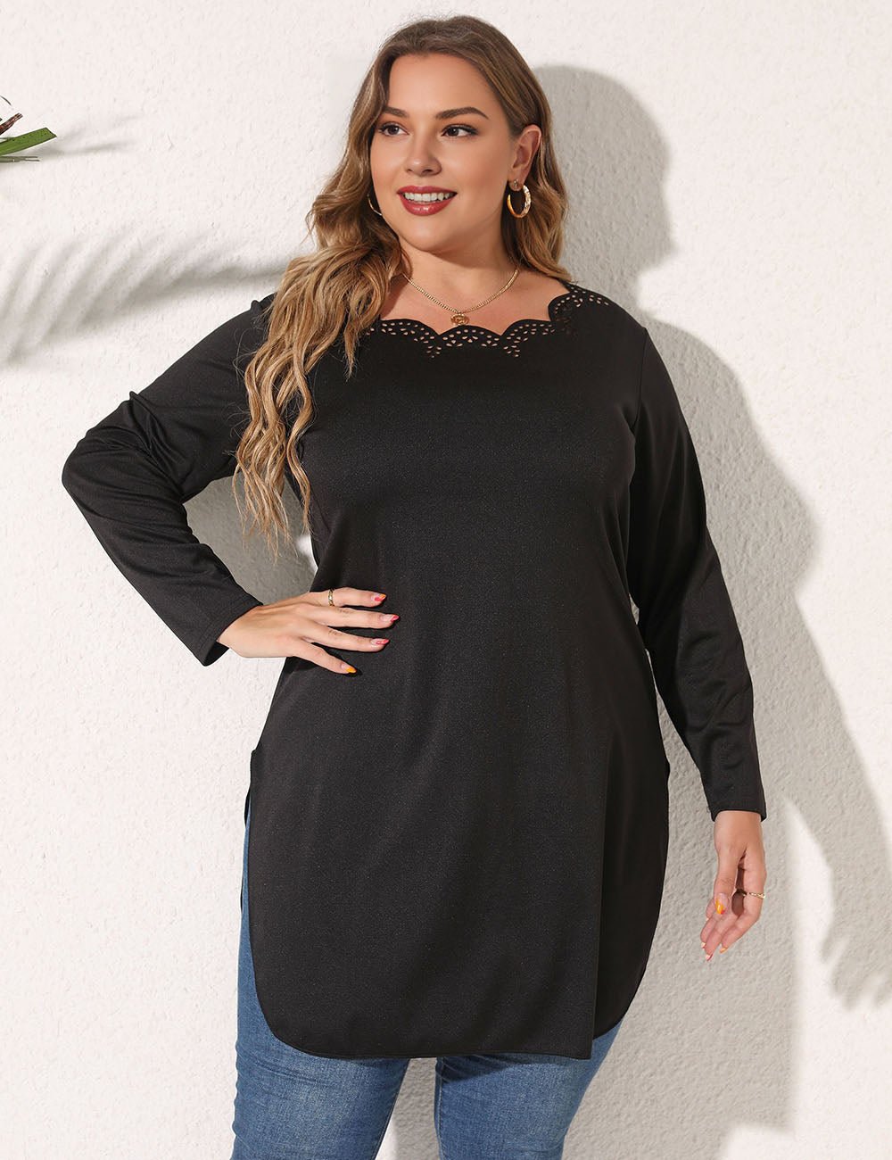 Women Plus Size Long Sleeve Tops Side Slit | PRUSES - PRUSES