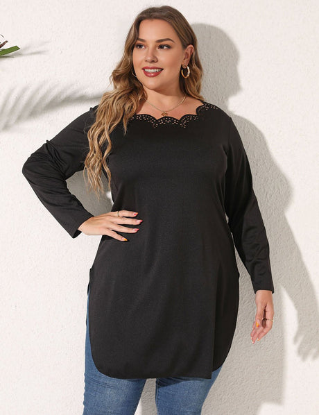 Women Plus Size Long Sleeve Tops Side Slit | PRUSES - PRUSES