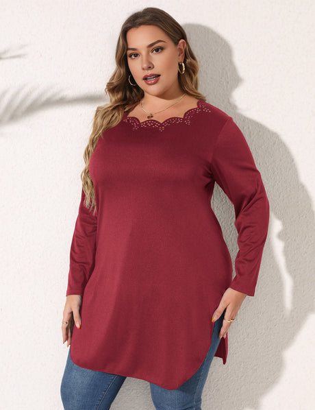 Women Plus Size Long Sleeve Tops Side Slit | PRUSES - PRUSES