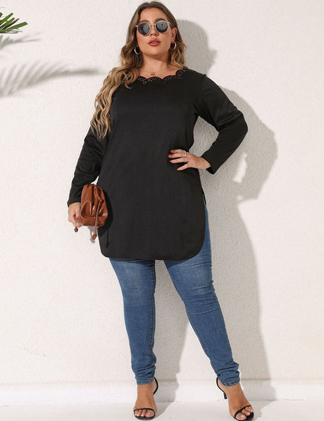 Women Plus Size Long Sleeve Tops Side Slit | PRUSES - PRUSES