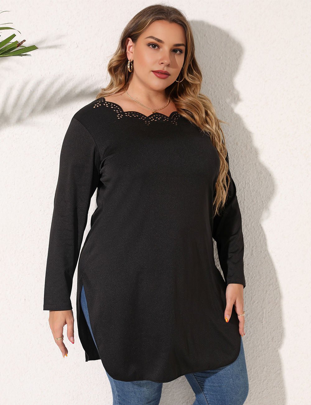 Women Plus Size Long Sleeve Tops Side Slit | PRUSES - PRUSES