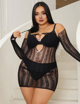 Women Plus Size Long Sleeves Hollow Out Bow Bodystocking | PRUSES - PRUSES
