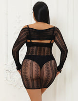 Women Plus Size Long Sleeves Hollow Out Bow Bodystocking | PRUSES - PRUSES