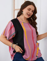 Women Plus Size Loose Irregular Lines Graphic Tee | PRUSES - PRUSES