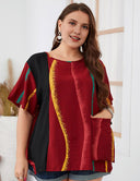 Women Plus Size Loose Irregular Lines Graphic Tee | PRUSES - PRUSES