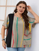 Women Plus Size Loose Irregular Lines Graphic Tee | PRUSES - PRUSES