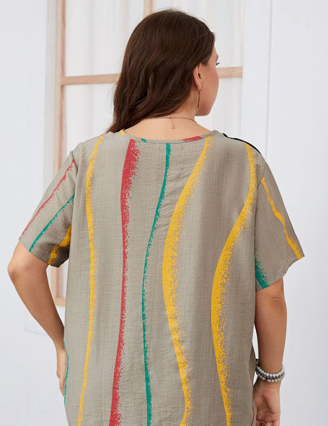 Women Plus Size Loose Irregular Lines Graphic Tee | PRUSES - PRUSES